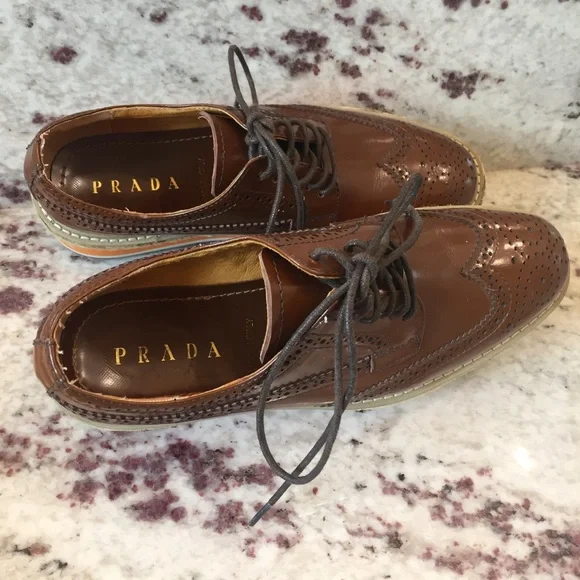PRADA | Platform Jute Espadrilles Brogues Size 38 - Picture 8 of 16